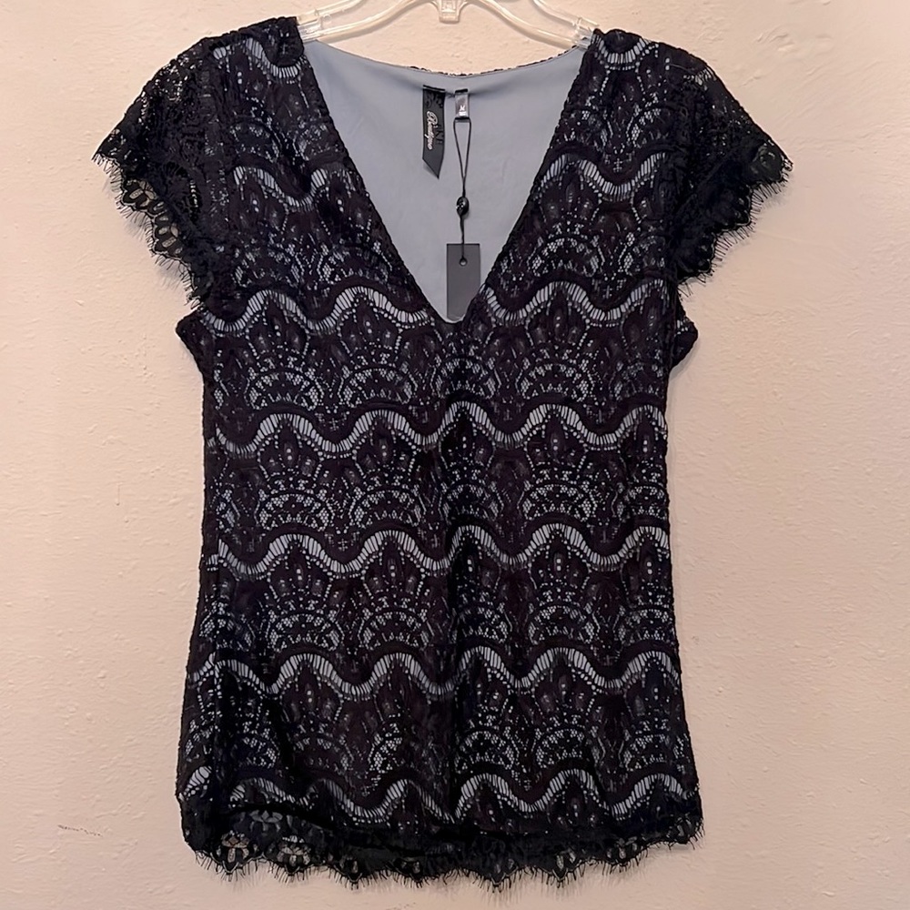 BKE Boutique Black Lace Overlay Shirt
